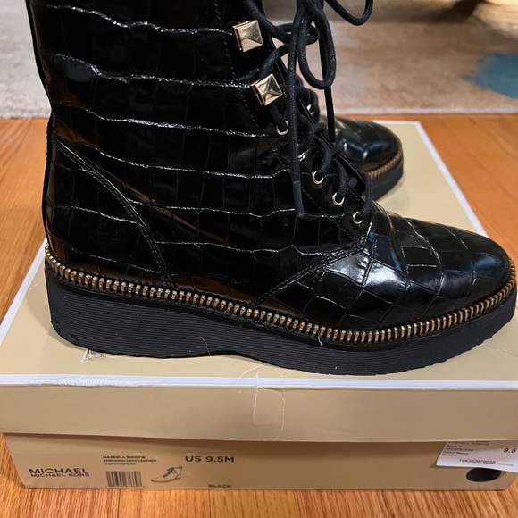 Michael Kors Haskell Crocodile Embossed Leather Combat Boot - Picture 5 of 6